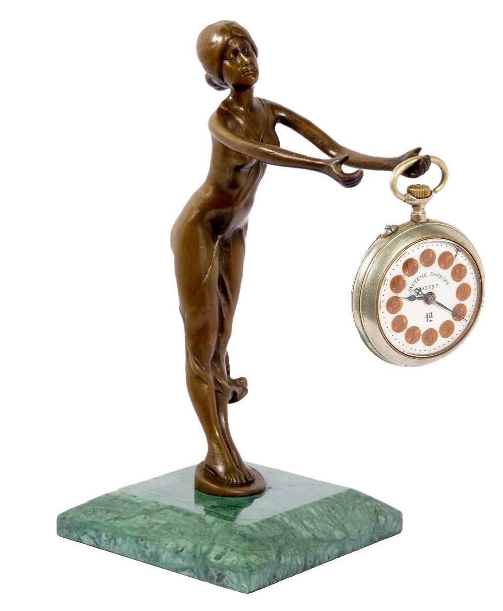 Art Nouveau Patinated Bronze Pocket Watch Holder, Circa 1900 Style photo furniture