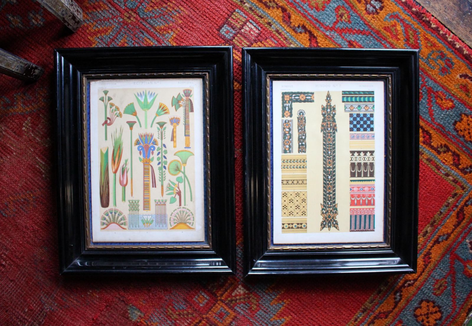 The Grammar Of Ornament, 1856 Owen Jones Pair Of Framed Plates Egyptian & Hindoo photo Art