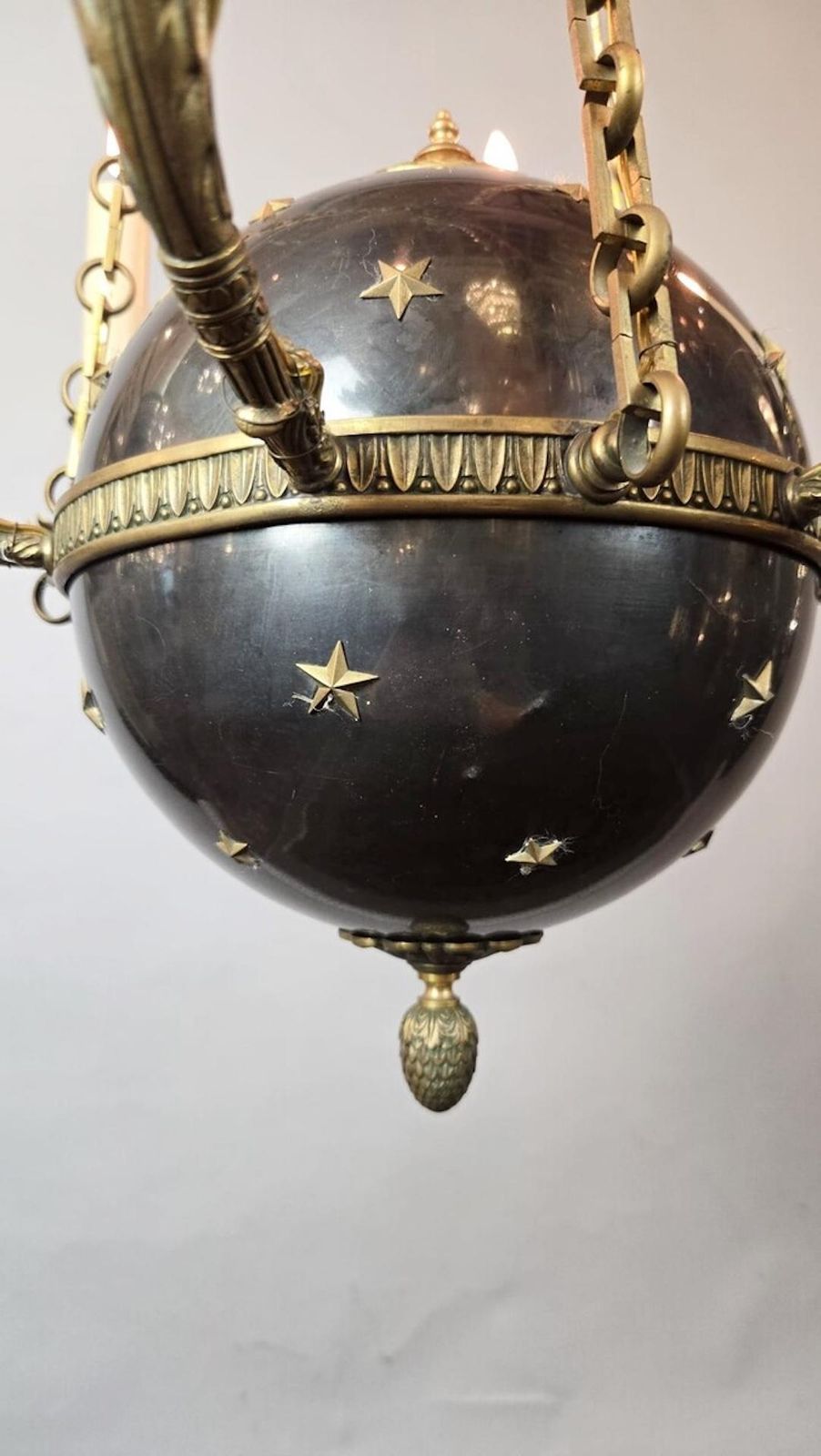 Pair Of Empire Chandeliers In Sheet Metal, Bronze And Brass, 19th photo Lighting