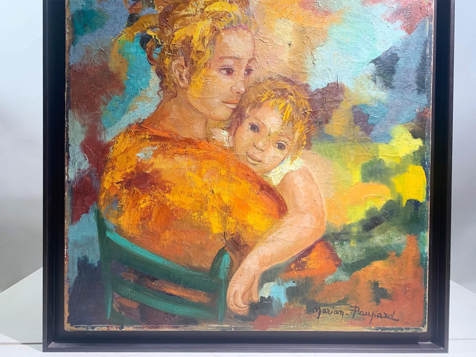 Mid Century Modern Mother And Child Oil Painting By Andrée Marian Paupard Signed photo Art