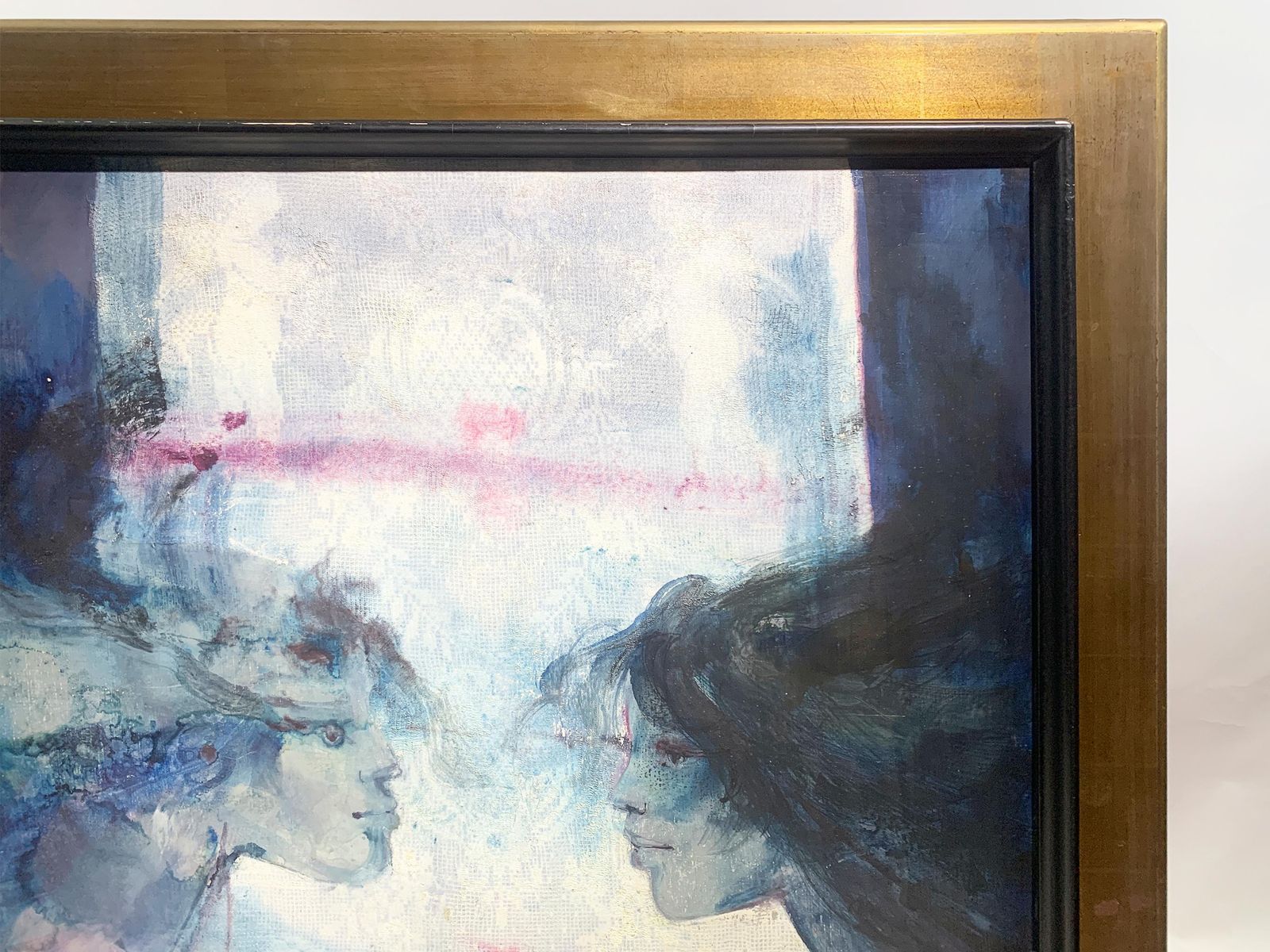 Michel Pandel, "Les Amoureux" , Mid Century French Surrealist Painting, Signed photo Art