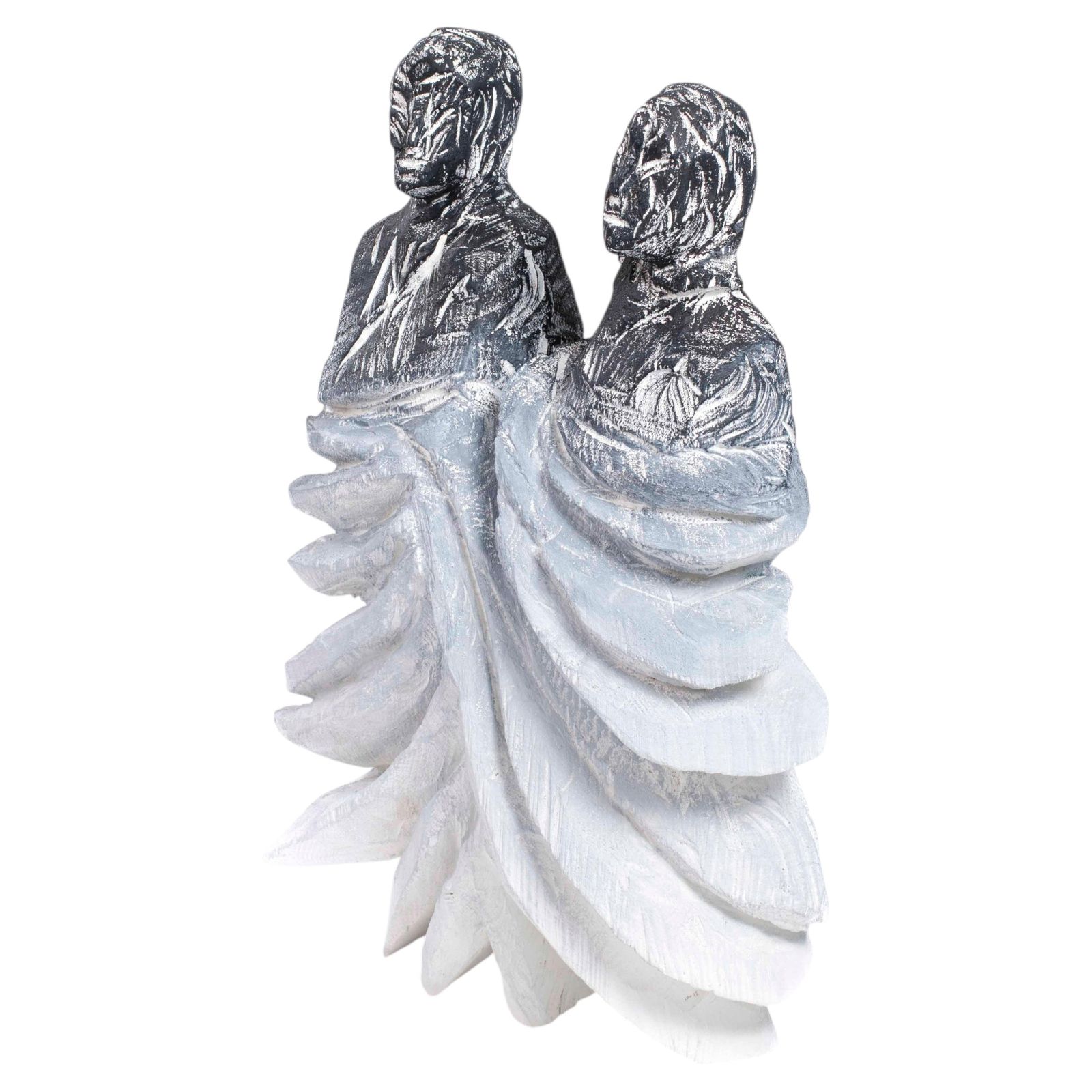 Abstract Figurative Wooden Grey Black Sculpture “Twins" By Christofer Kochs 2023