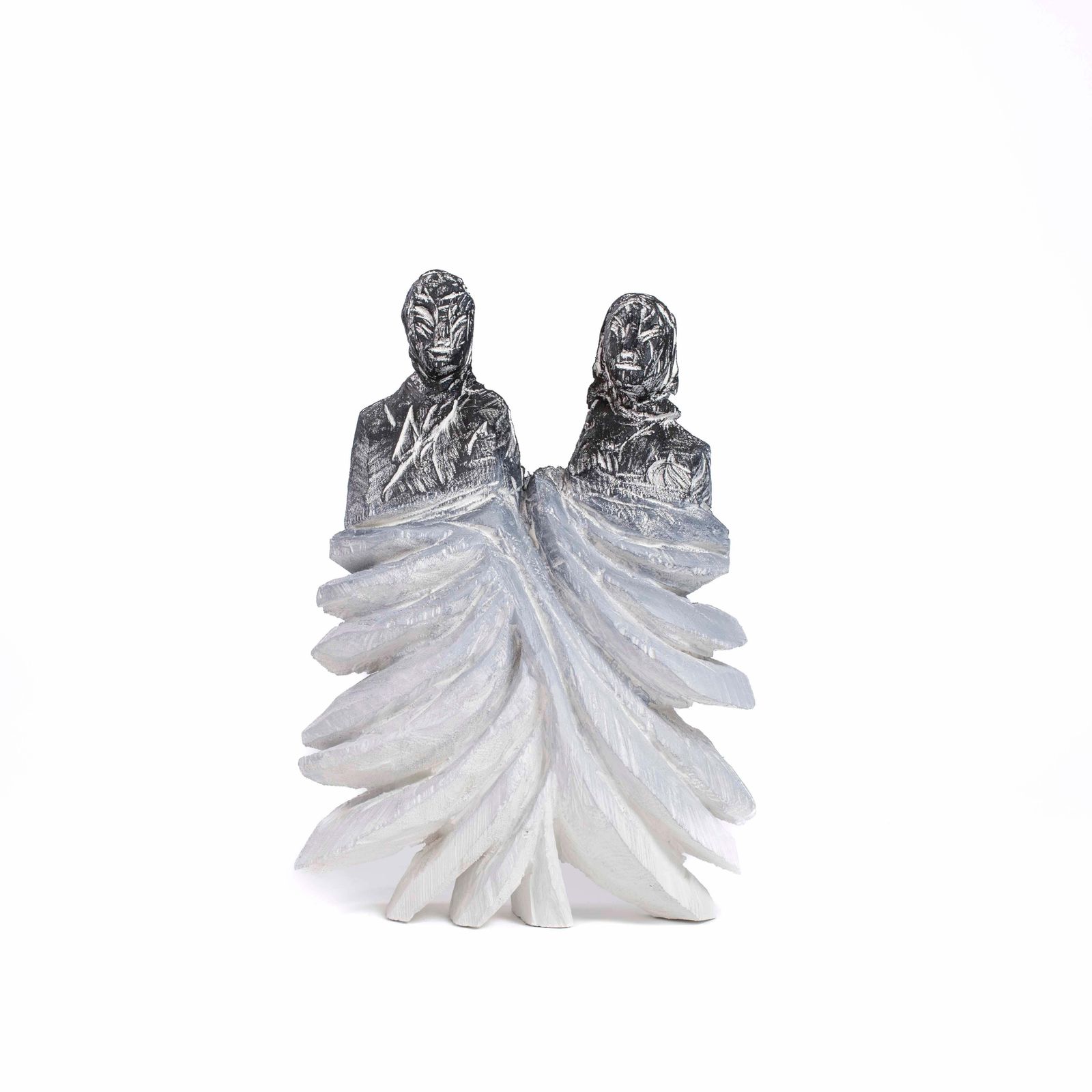 Abstract Figurative Wooden Grey Black Sculpture “Twins" By Christofer Kochs 2023 photo furniture