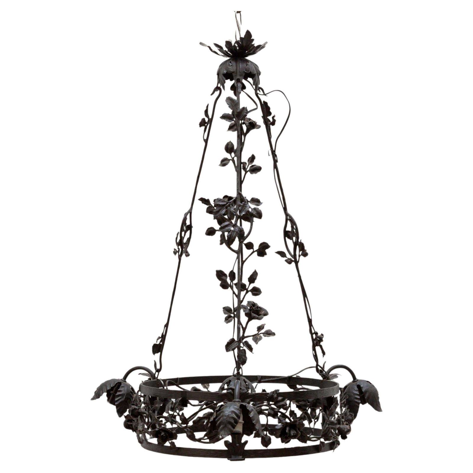 Chandelier Wrought Iron Flowers, Art Deco, 1930s, Belgium