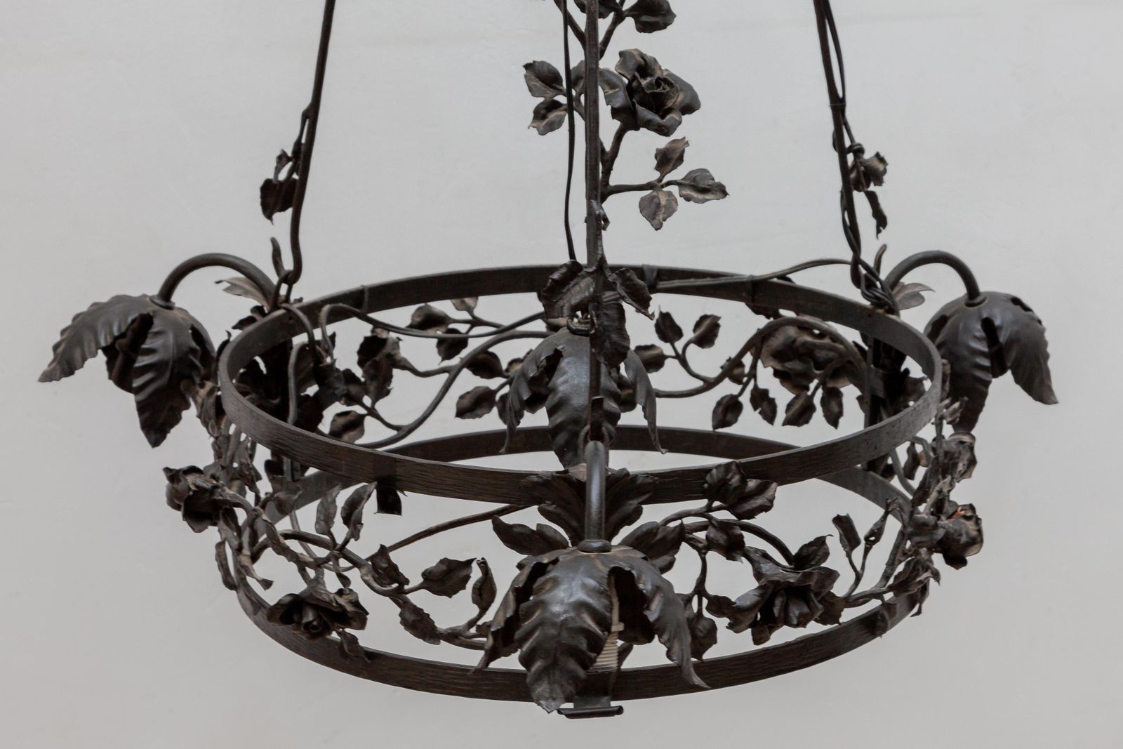 Chandelier Wrought Iron Flowers, Art Deco, 1930s, Belgium photo Lighting