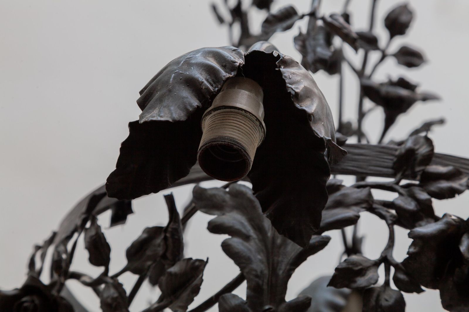 Chandelier Wrought Iron Flowers, Art Deco, 1930s, Belgium photo vinterior