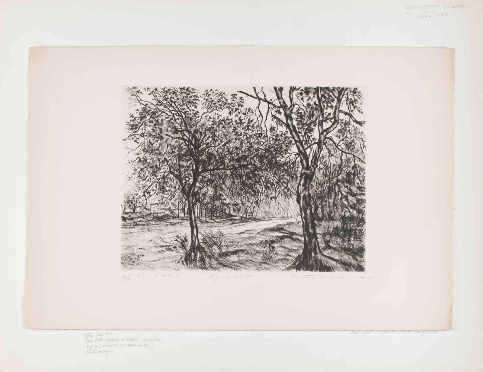 Paulette Humbertlandscape   Etching By Paulette Humbert   Mid 20th Centurymid 20th Century