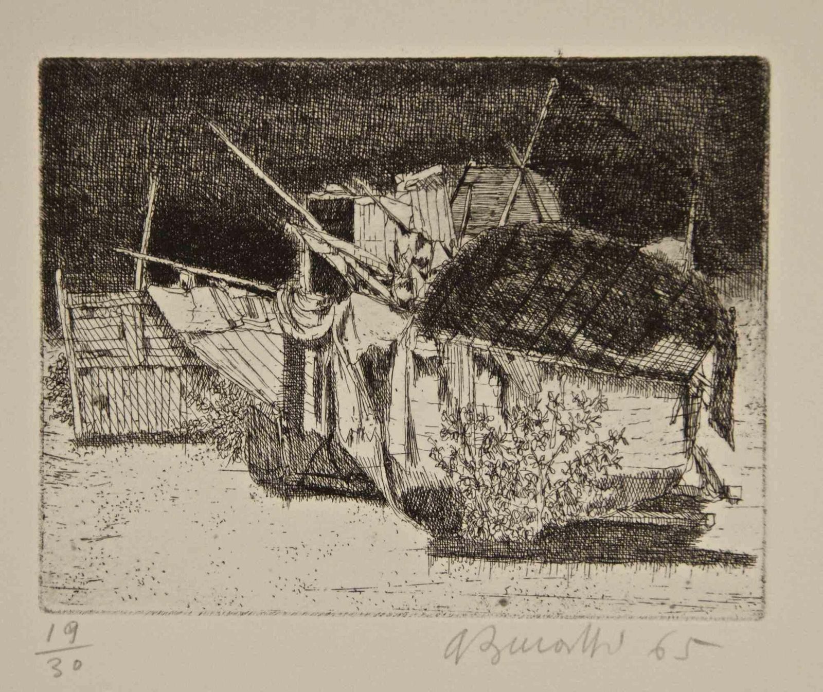 Armando Burattiold Boats   Etching By Armando Buratti   19651965