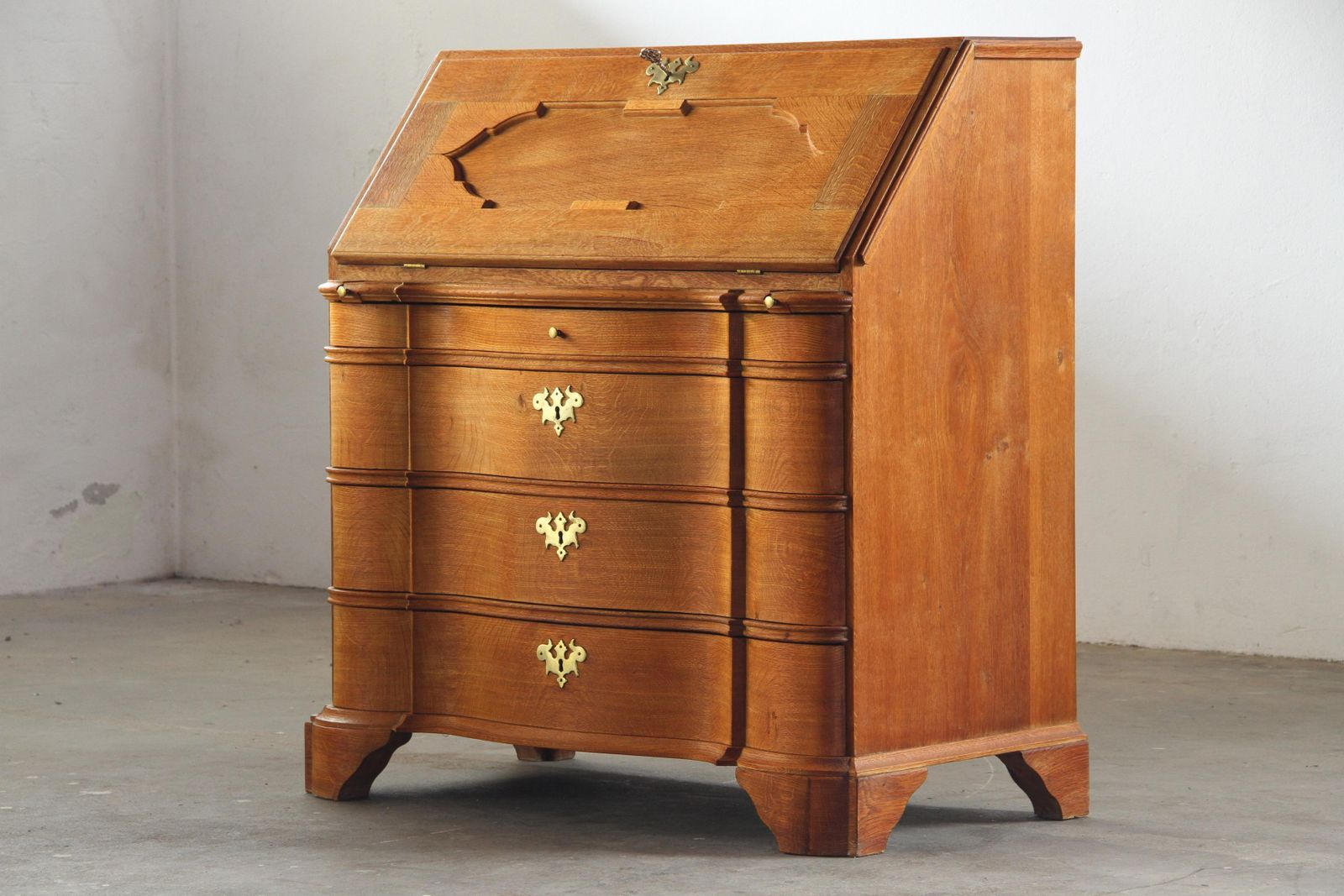Vintage 1960s Oak Fold Down Secretary Bureau In Style Of Kjærnulf photo for sale
