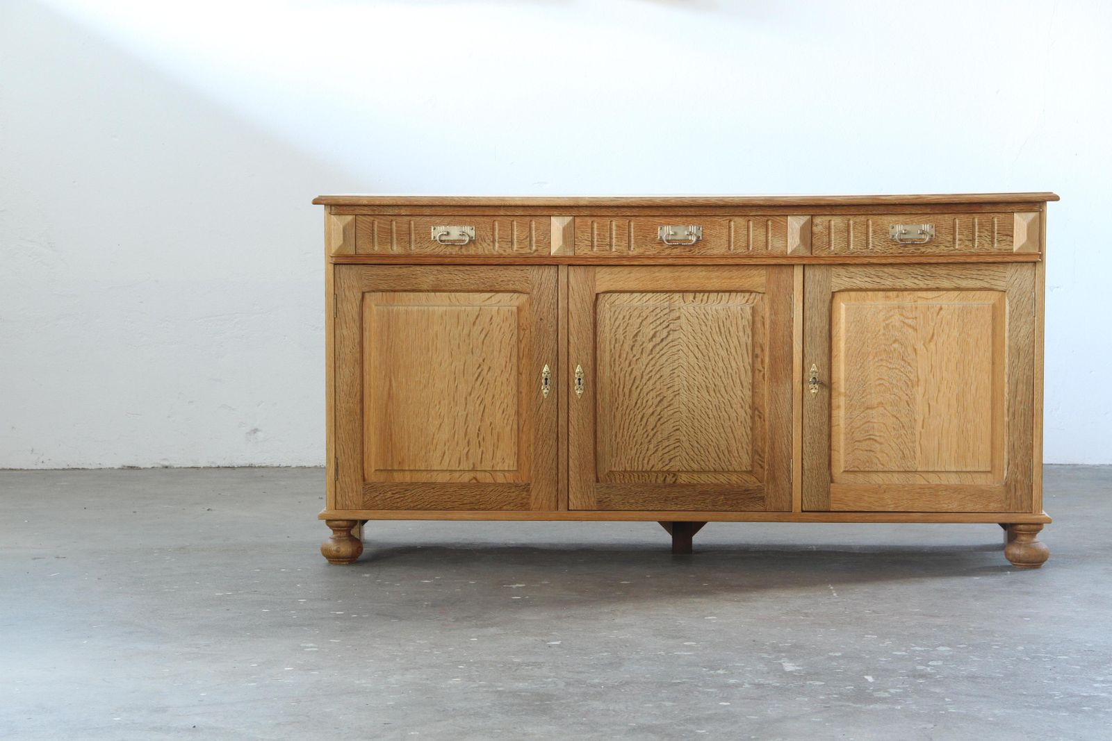 photo furniture Vintage 1970s Danish Brutalist Light Oak Sideboard, Style Of Henning Kjærnulf