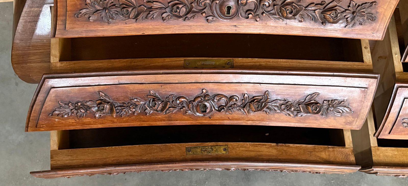 5036.0 20th Century French Provincial Louis XV Carved Walnut Bombe Commode photo