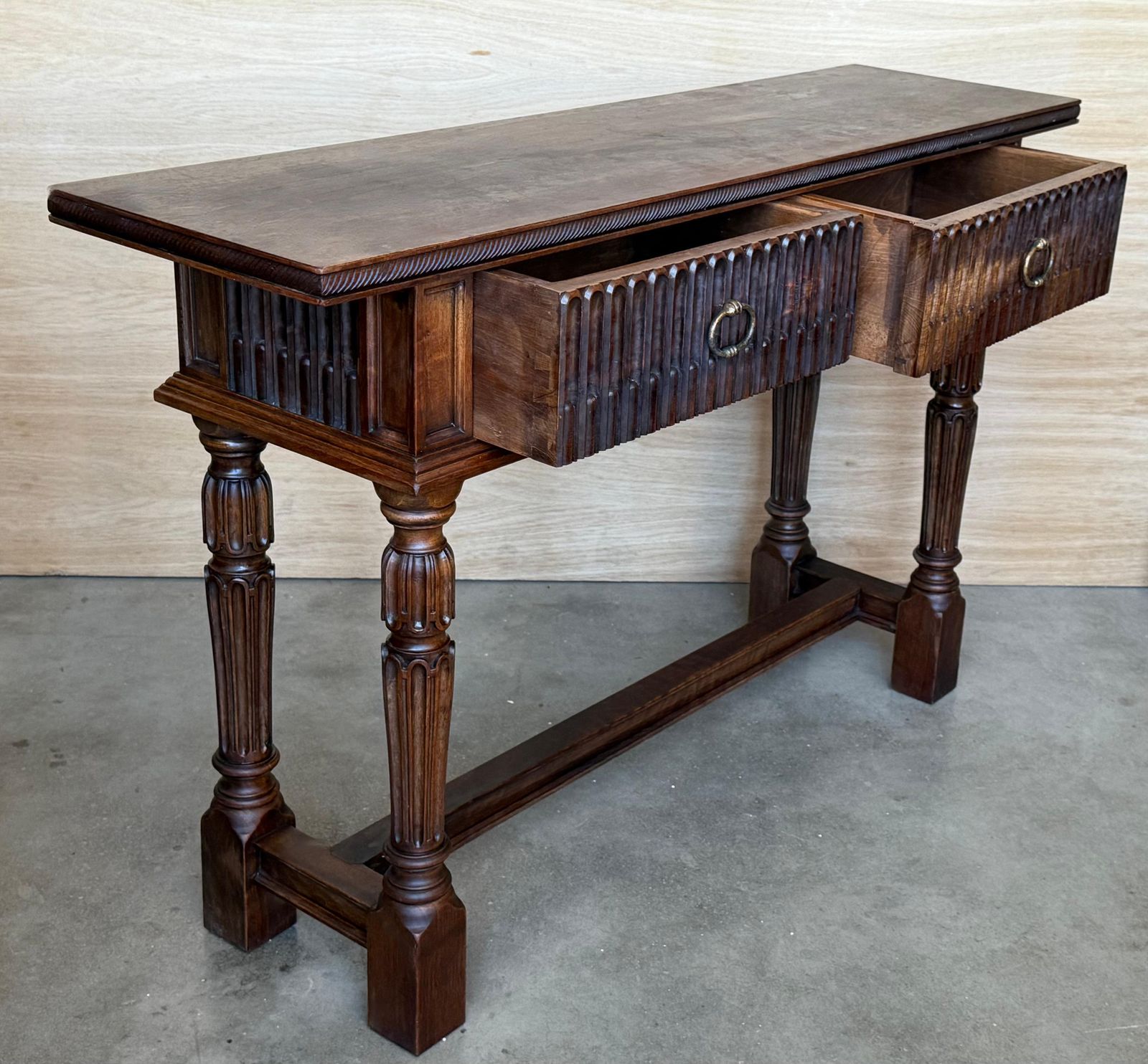 Spanish Console Table With Two Carved Drawers, 1900s photo buy