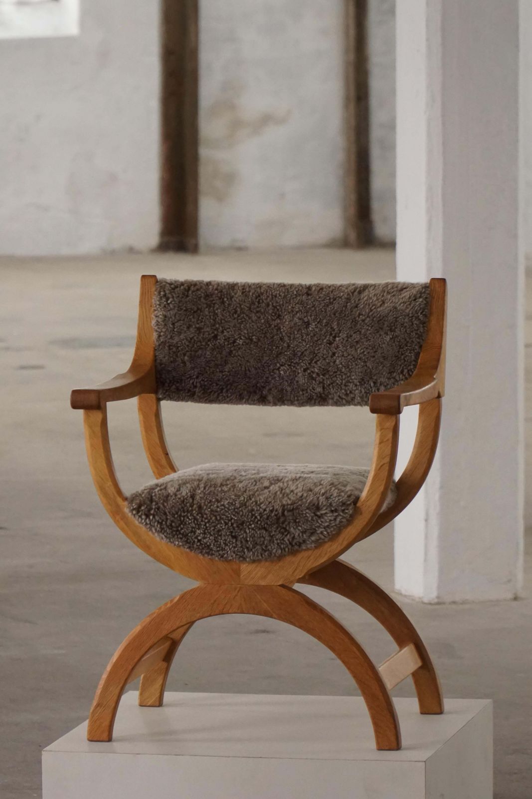 "Kurul" Armchair In Oak & Lambswool, Henning Kjærnulf, Mid Century Modern, 1960s photo furniture