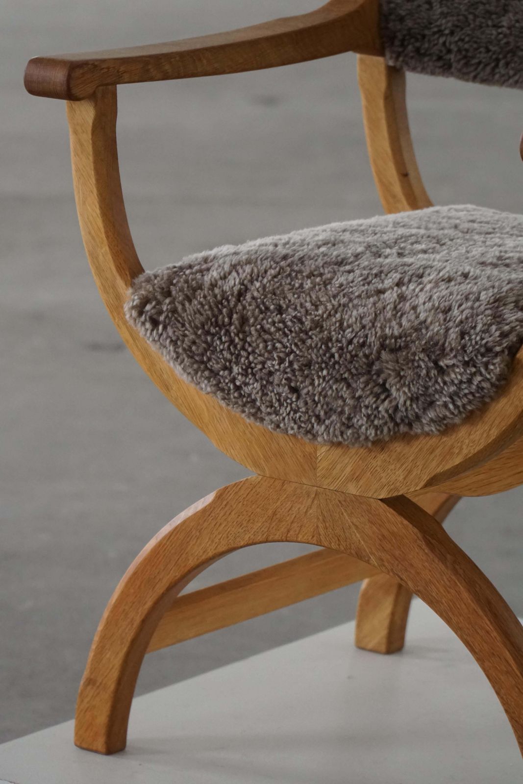 Furniture "Kurul" Armchair In Oak & Lambswool, Henning Kjærnulf, Mid Century Modern, 1960s photo
