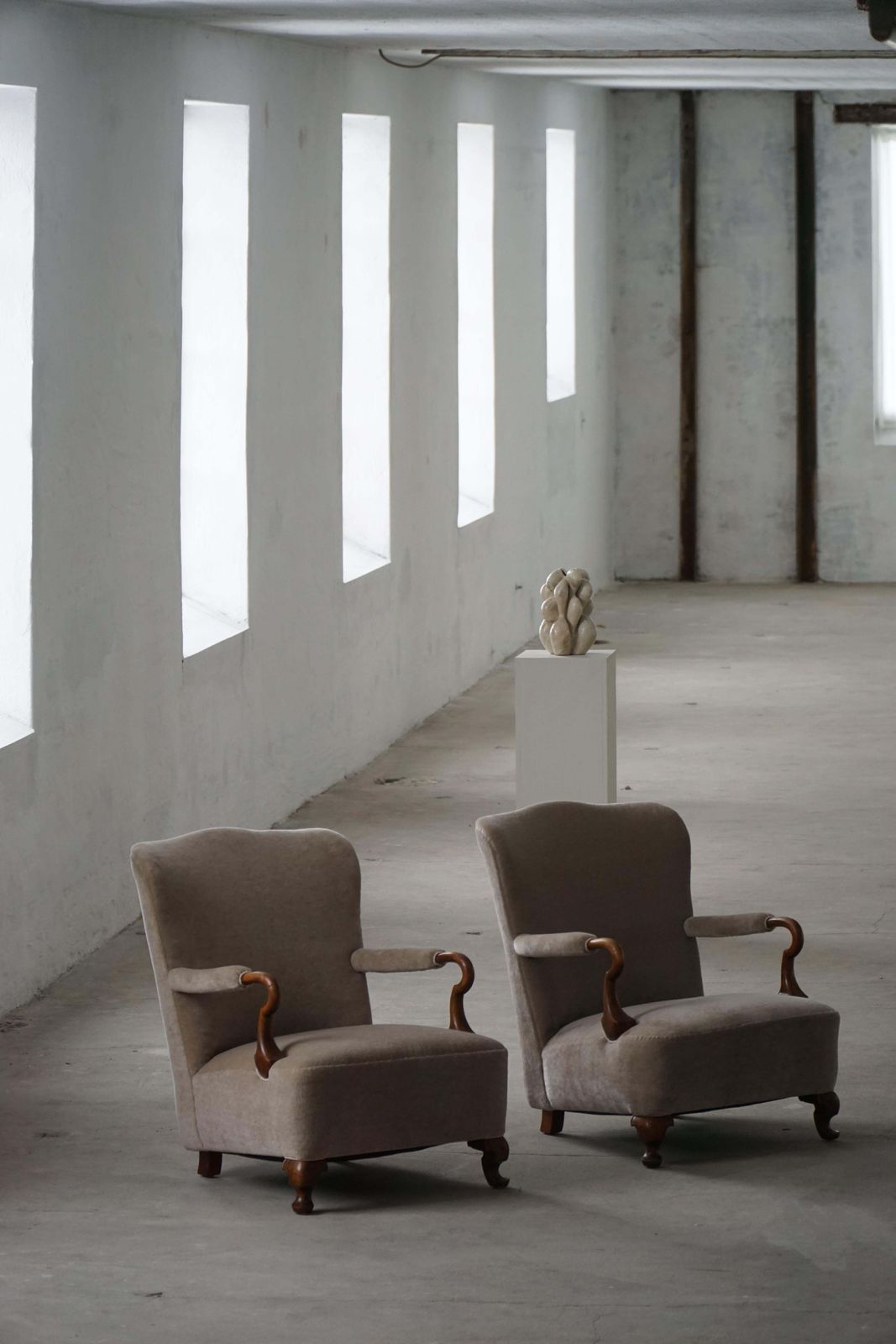Pair Of Danish Antique Armchairs, Reupholstered In Velvet, Early 20th Century photo Furniture