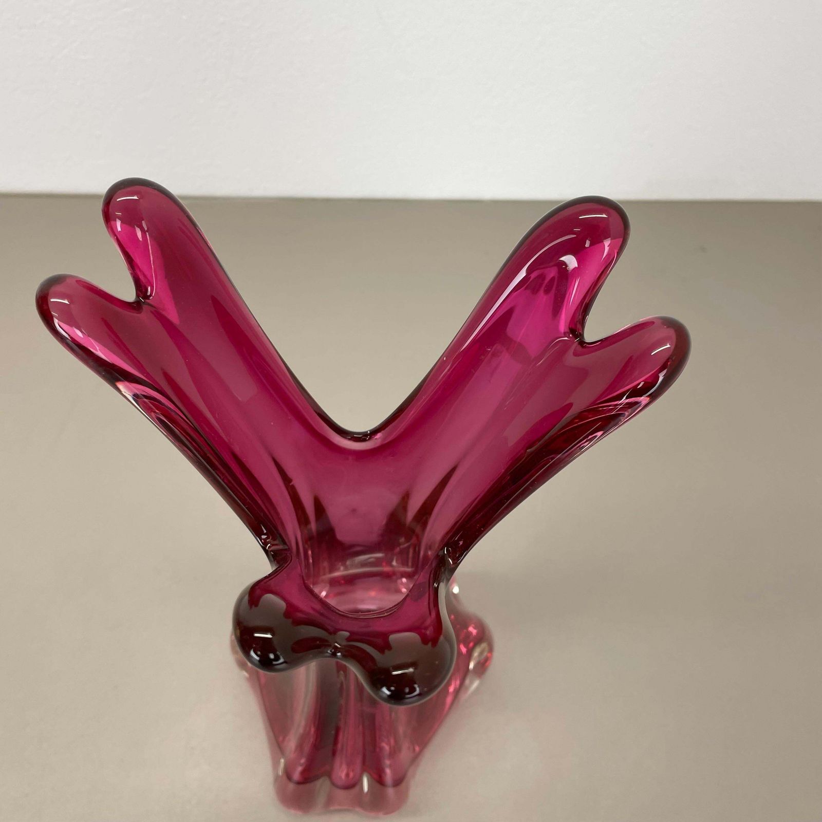Extra Large 33cm Pink Heavy Large Murano Glass Sommerso Vase Italy, 1970s photo vintage
