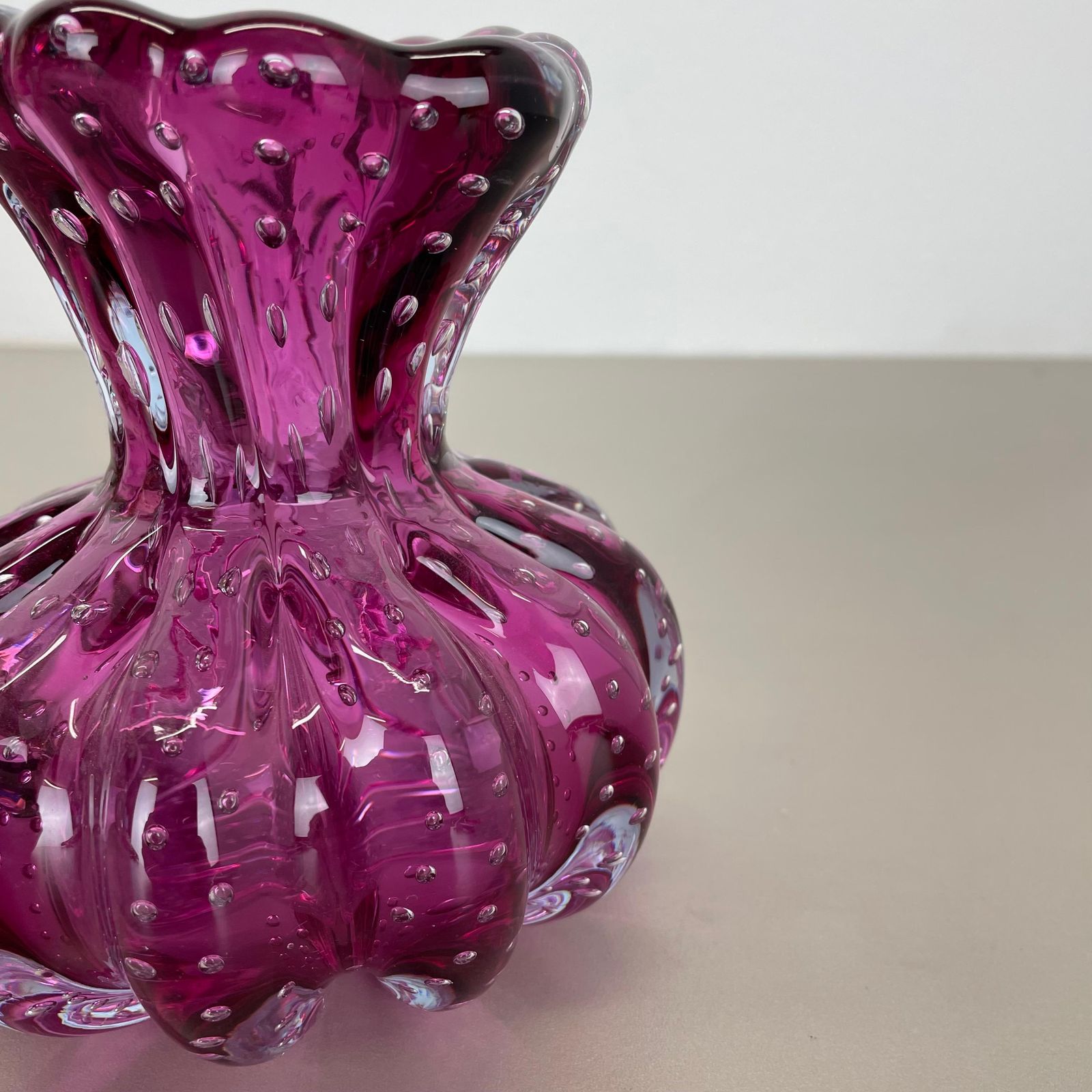 photo for sale Pink Murano Glass Vase Element Cordonato D'oro By Barovier And Toso, Italy 1970s