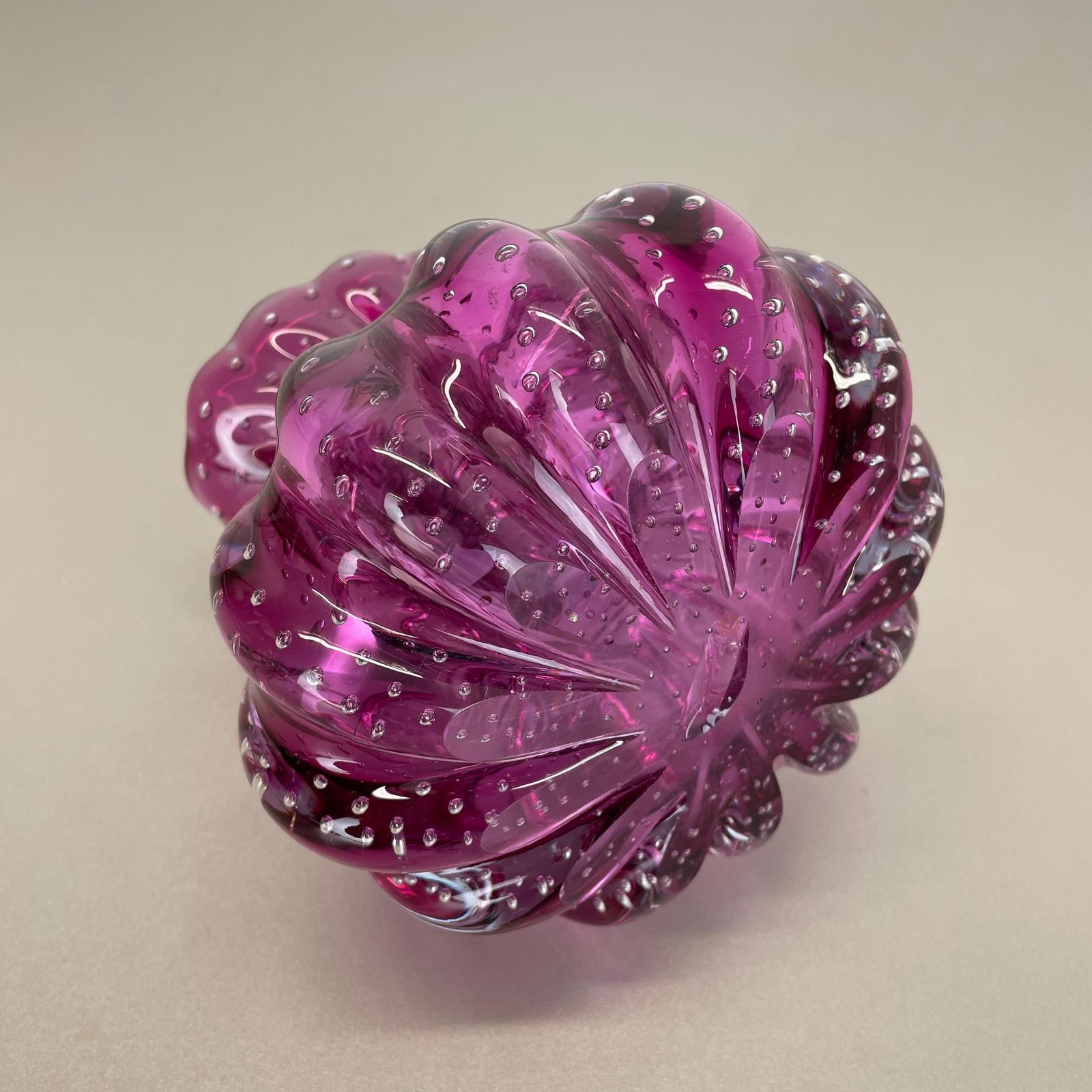 photo vintage Pink Murano Glass Vase Element Cordonato D'oro By Barovier And Toso, Italy 1970s