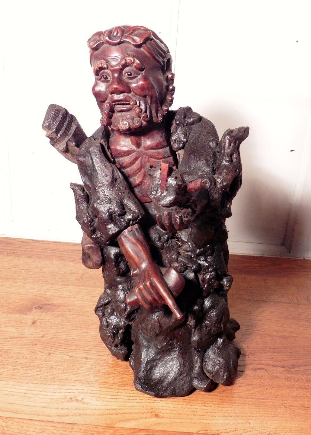 Large Oriental Root Carving Of A Bearded Old Man photo furniture