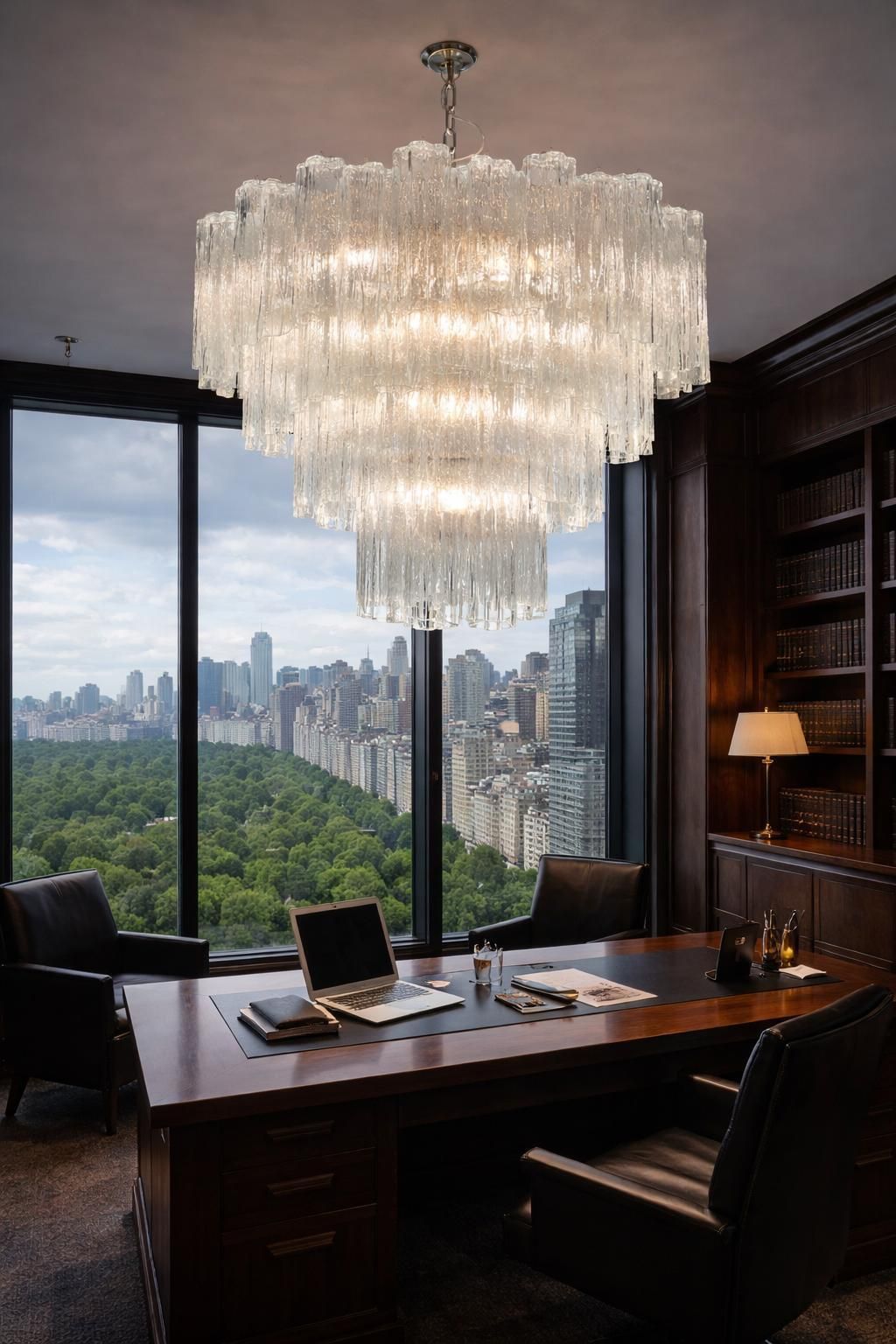 Italian Chandelier In Transparent Murano Glass photo vinterior