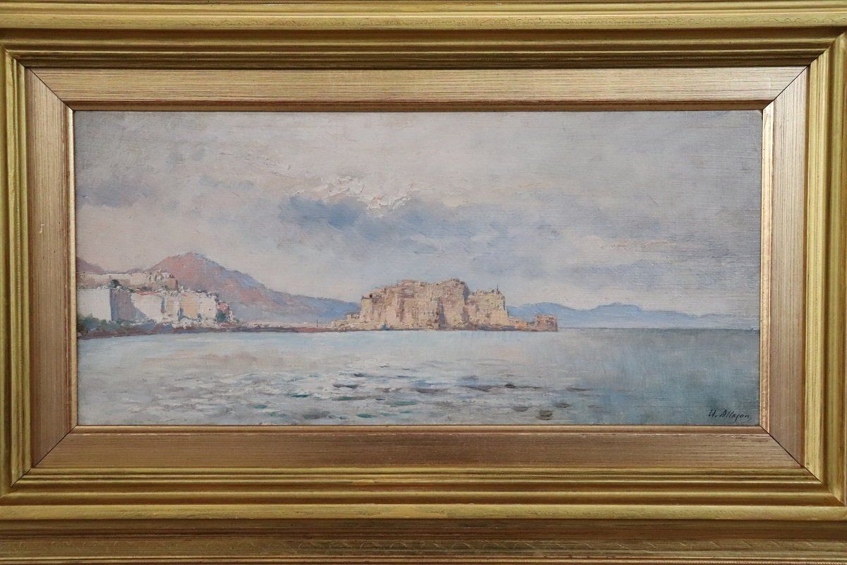 View Of The Gulf Of Naples, Oil Painting On Board, Early 20th Century, Framed photo buy