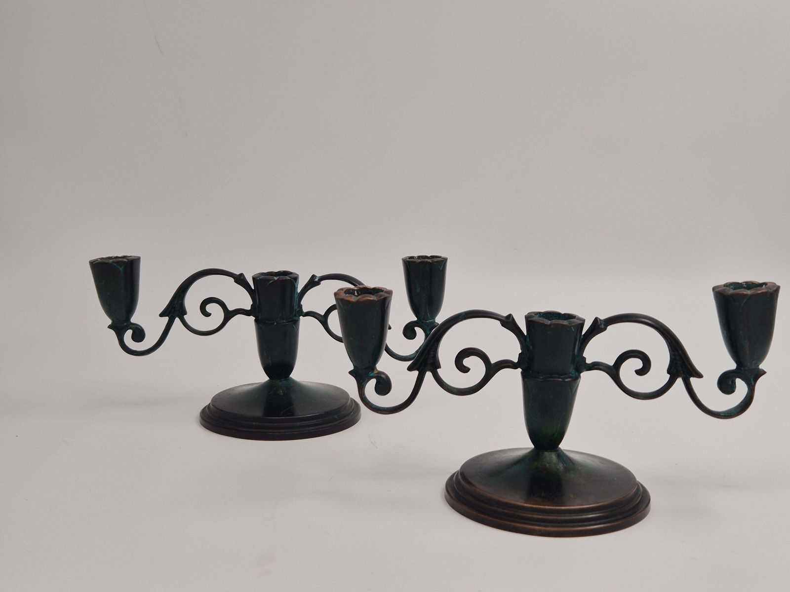 A Pair Of Rare Decorative Candelabras In Bronze, Danish Grace 1920/30s photo for sale
