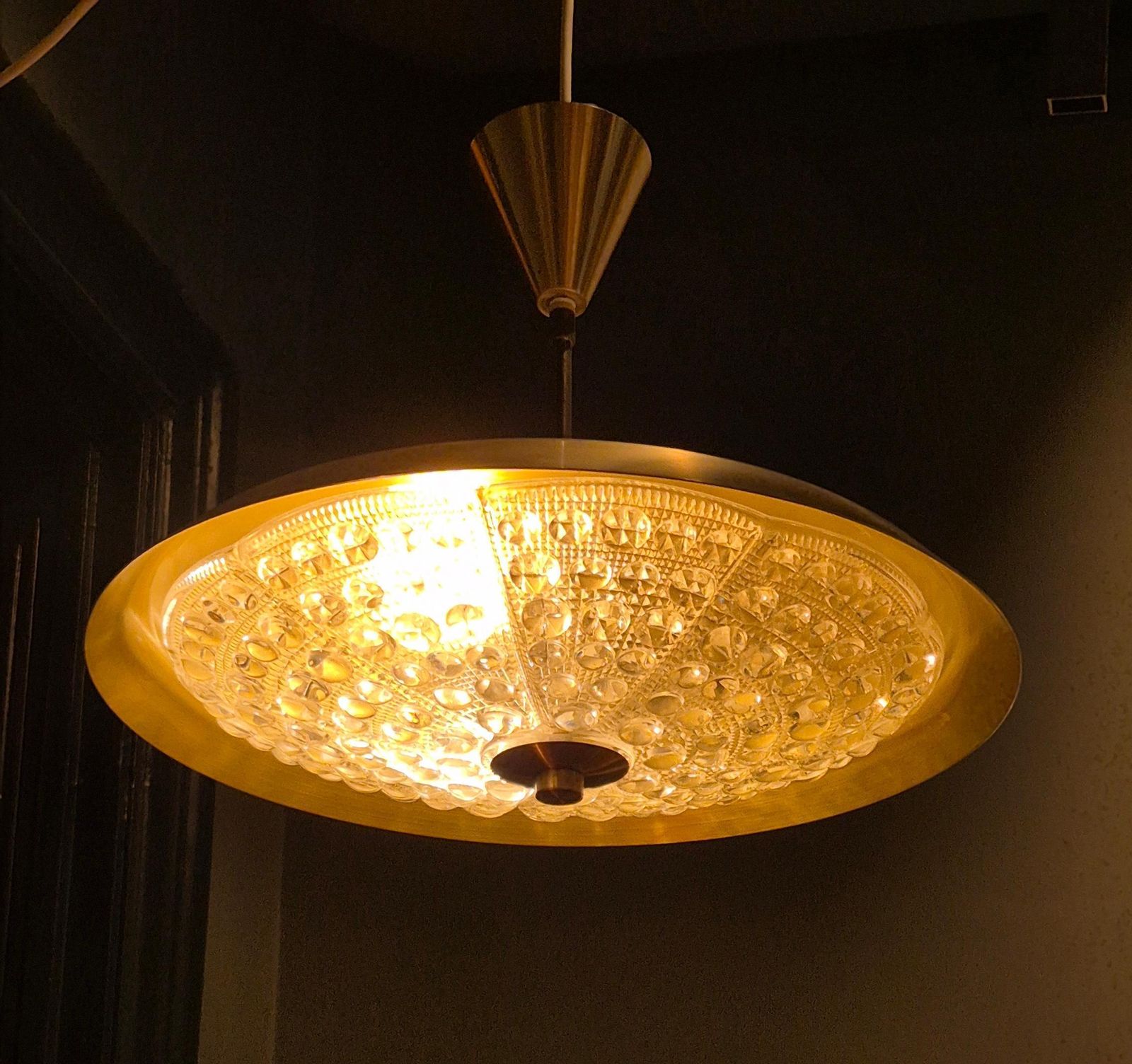 Carl Fagerlund, Swedish Modern Pendant In Brass And Beautiful Orrefors Glass. photo 2053.0