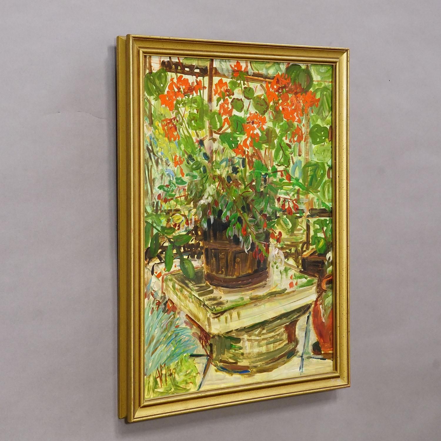 Alexander Michael Oil Painting – Still Life Geraniums, 1977 photo for sale