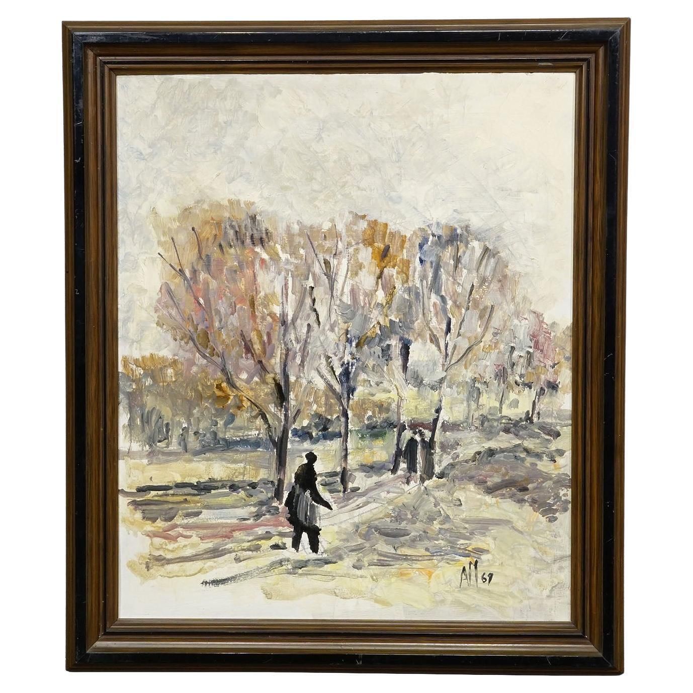 Alexander Michael Oil Painting Of An Autumn Walk In A Park, 1969