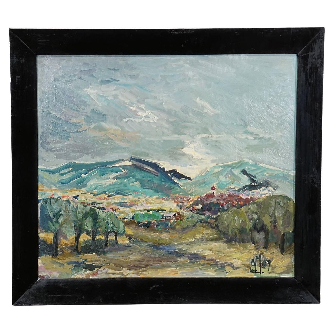 Alexander Michael Oil Painting Of A Mountain Landscape, 1969