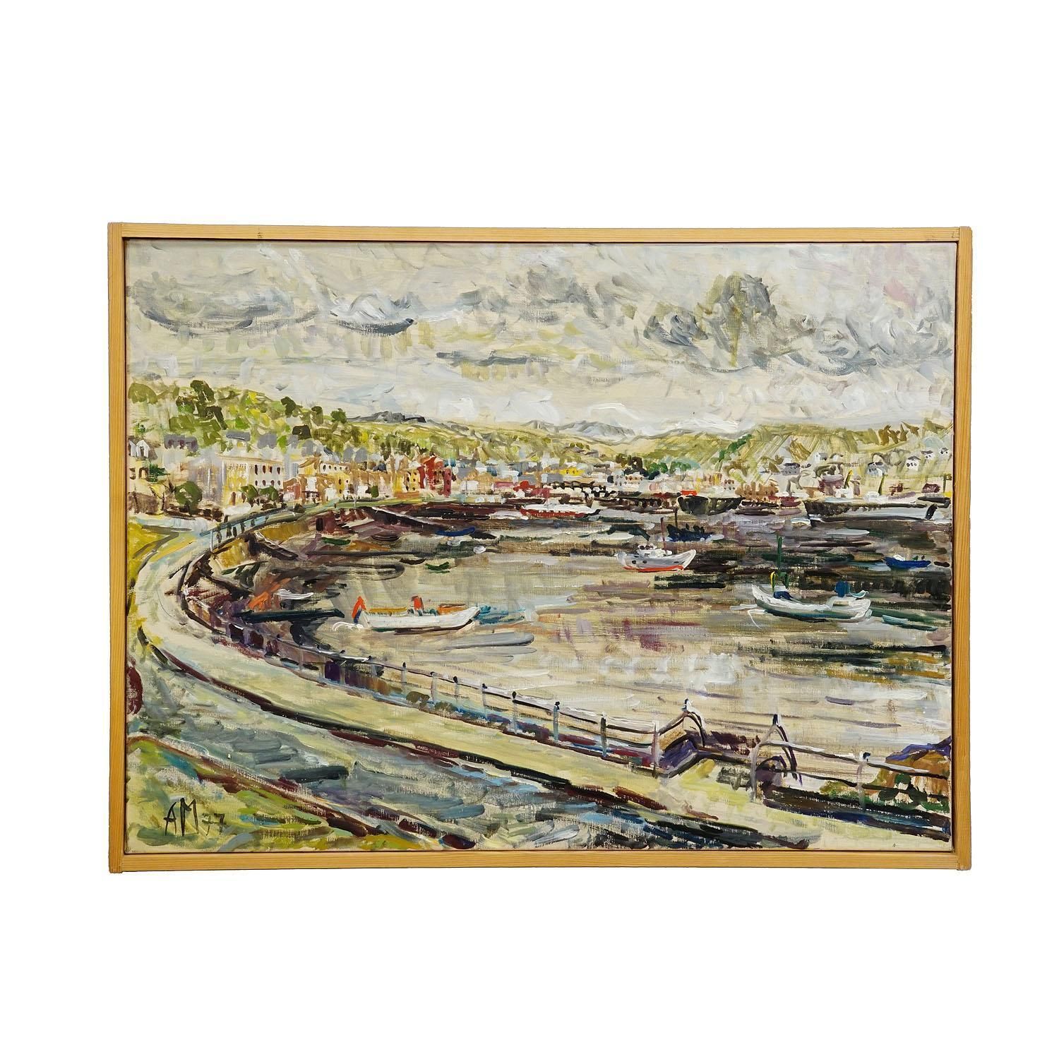 Harbor Of Oban, Scotland, 1977 – Oil Painting By Alexander Michael photo furniture