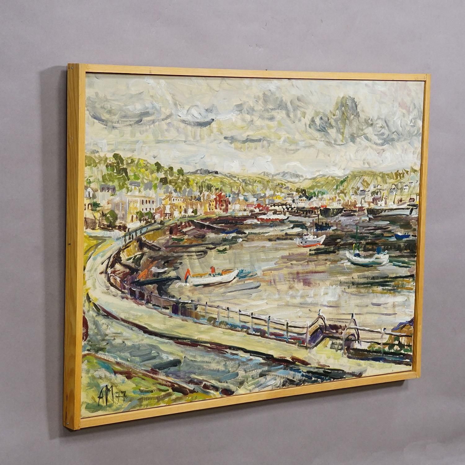 Harbor Of Oban, Scotland, 1977 – Oil Painting By Alexander Michael photo for sale