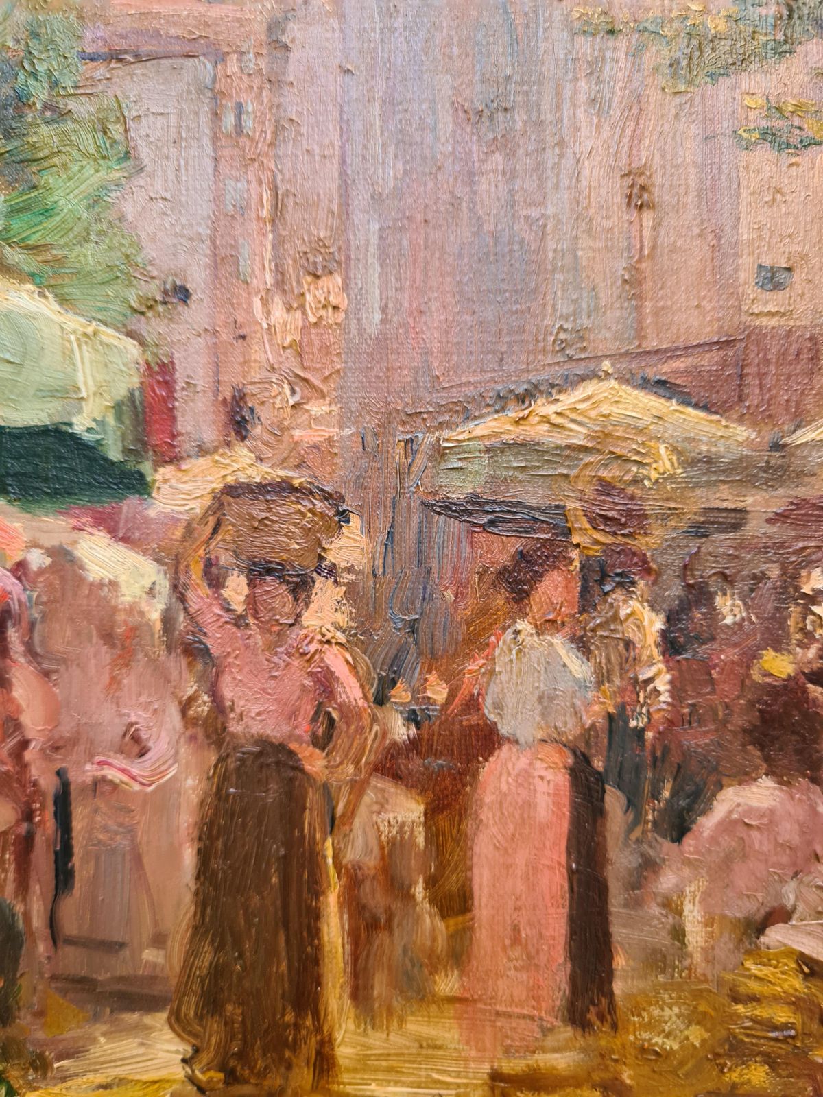 French Impressionist Oil On Canvas, 19th Century, Of A French Market By Joseph Faust photo vintage