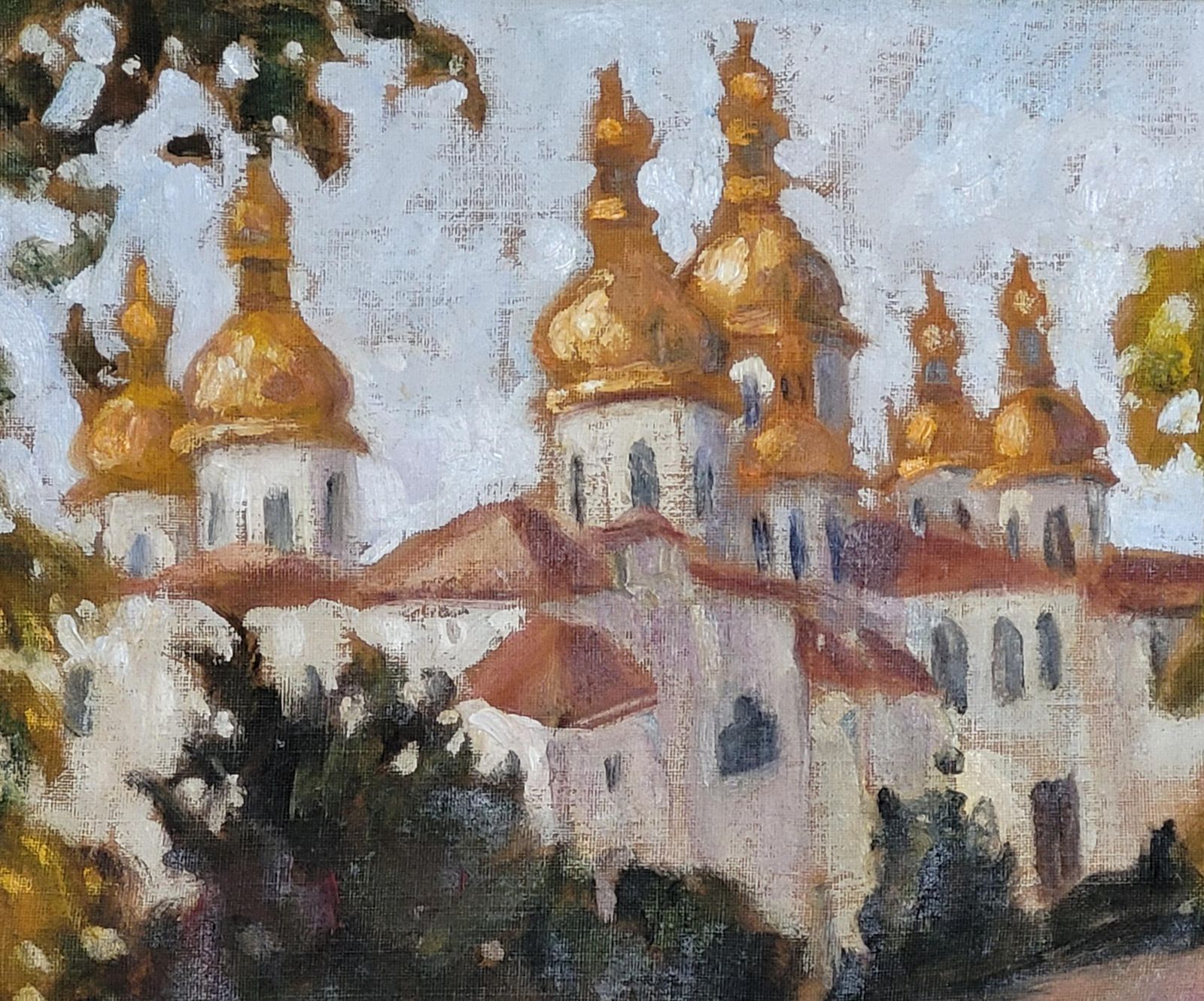 Antique Eastern European Domed Church Oil Painting On Canvas, Framed, 41.5cm From The 1960s By Marie Lucie Nessi photo 2503.0