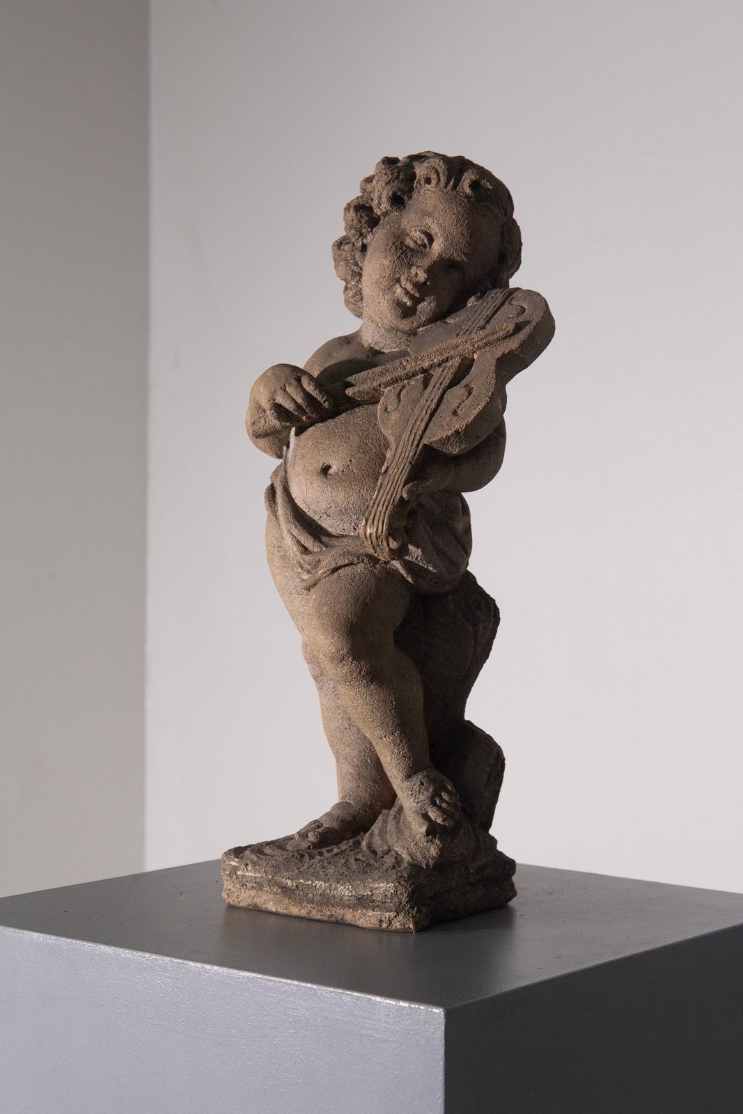 Elegant Italian Musical Cherub Statue In Stone For The Garden photo furniture