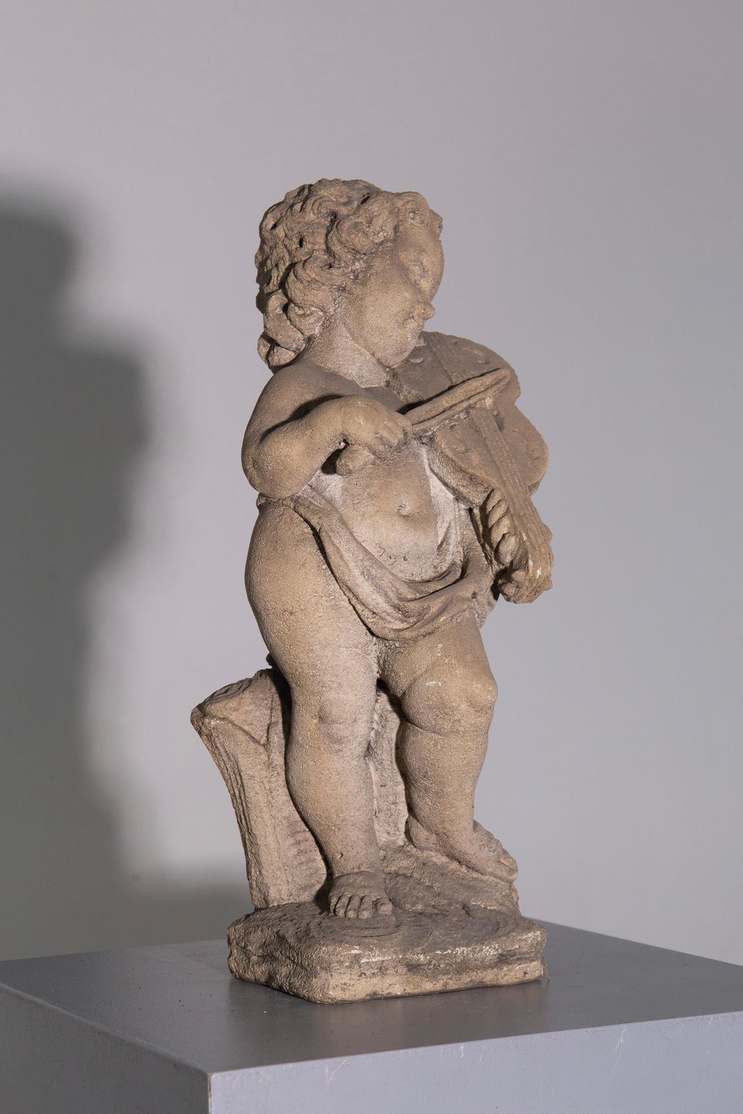 photo for sale Elegant Italian Musical Cherub Statue In Stone For The Garden