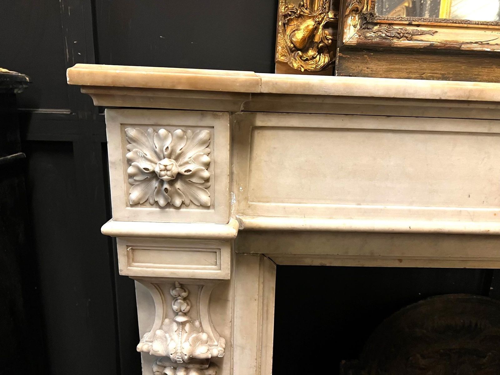 White Carrara Marble Mantel Chimneypiece, Carved With Foliage And Coins photo 4381.0