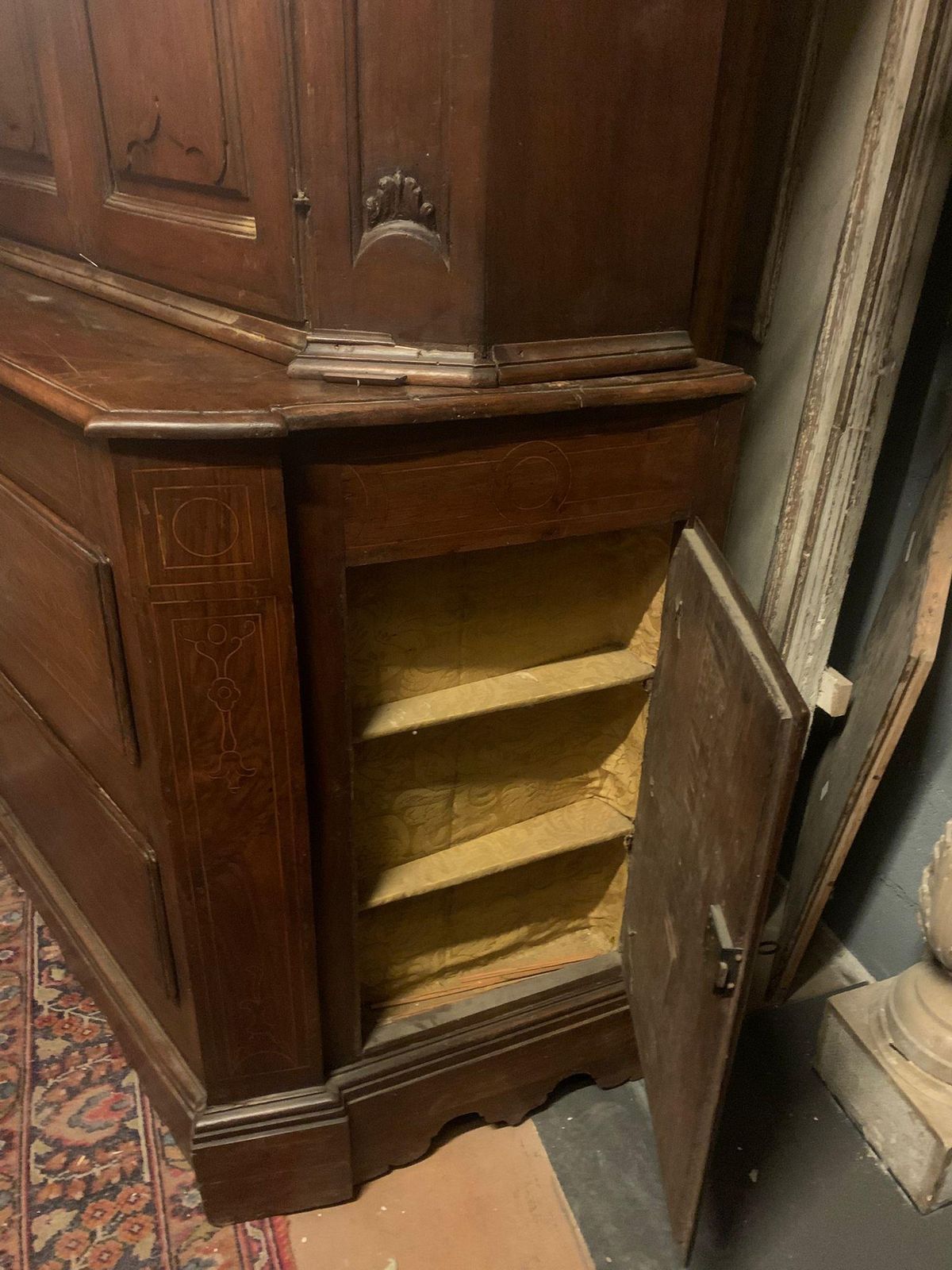 Double Body Walnut Trumeau Cabinet With Boxwood Inlays, Italy photo vinterior