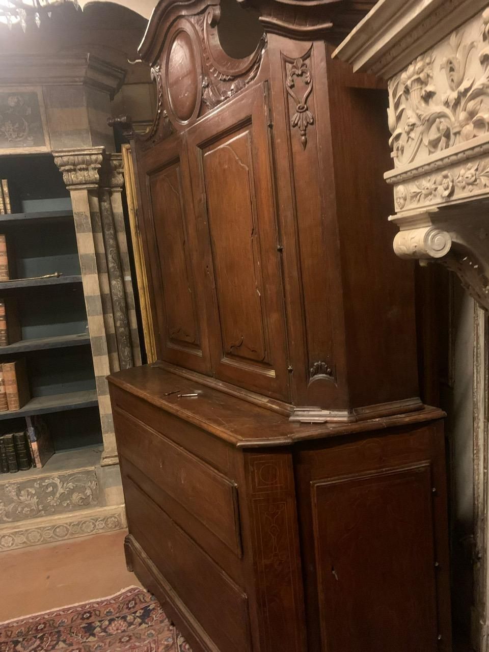 Double Body Walnut Trumeau Cabinet With Boxwood Inlays, Italy photo buy
