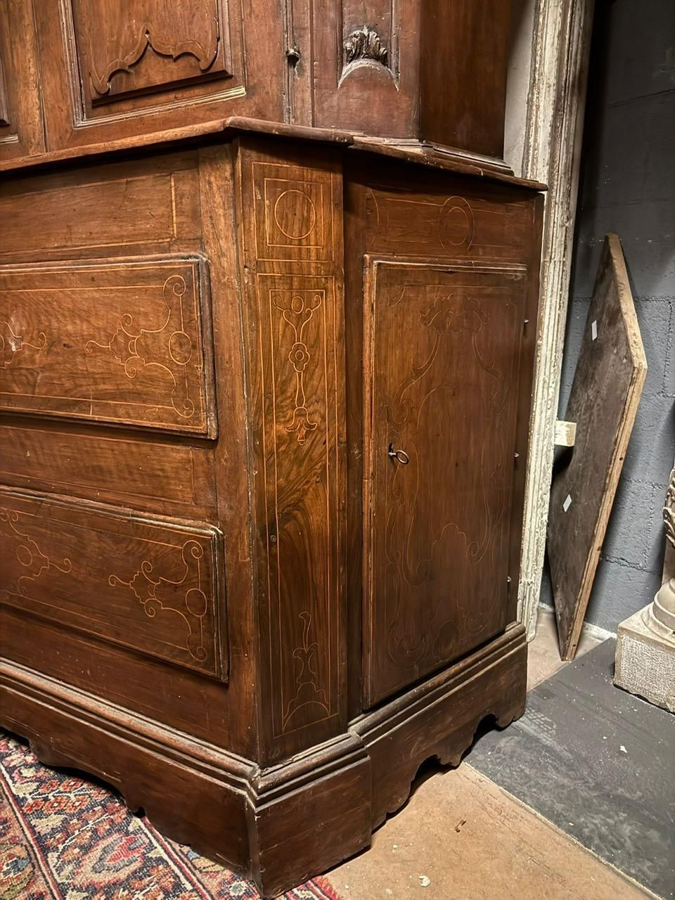 4549.0 Double Body Walnut Trumeau Cabinet With Boxwood Inlays, Italy photo