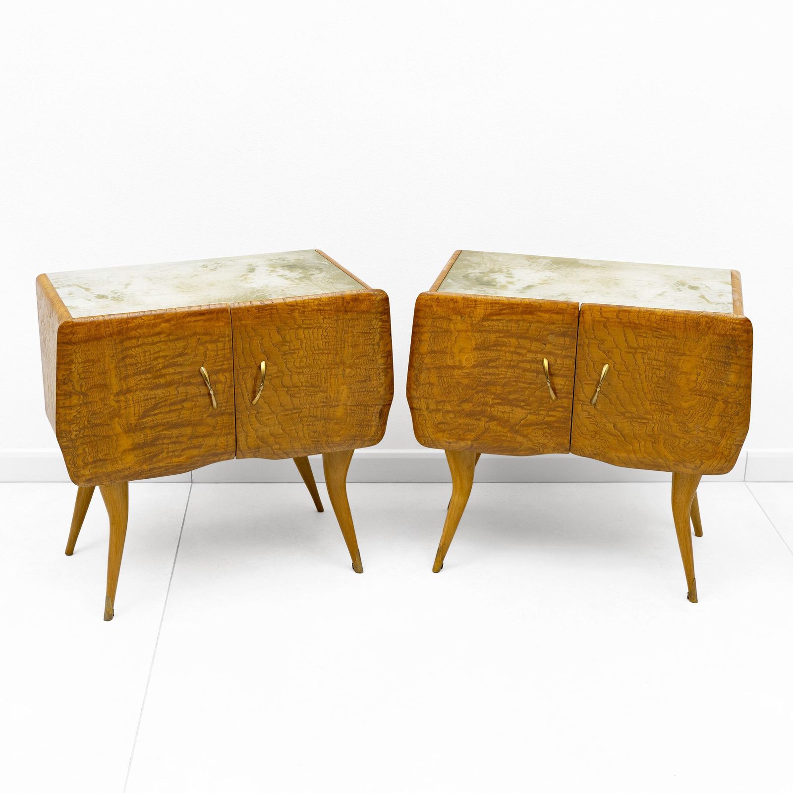 Pair Of Mid Century Style Beech And Chestnut Burl Bedside Tables, 1950s photo furniture