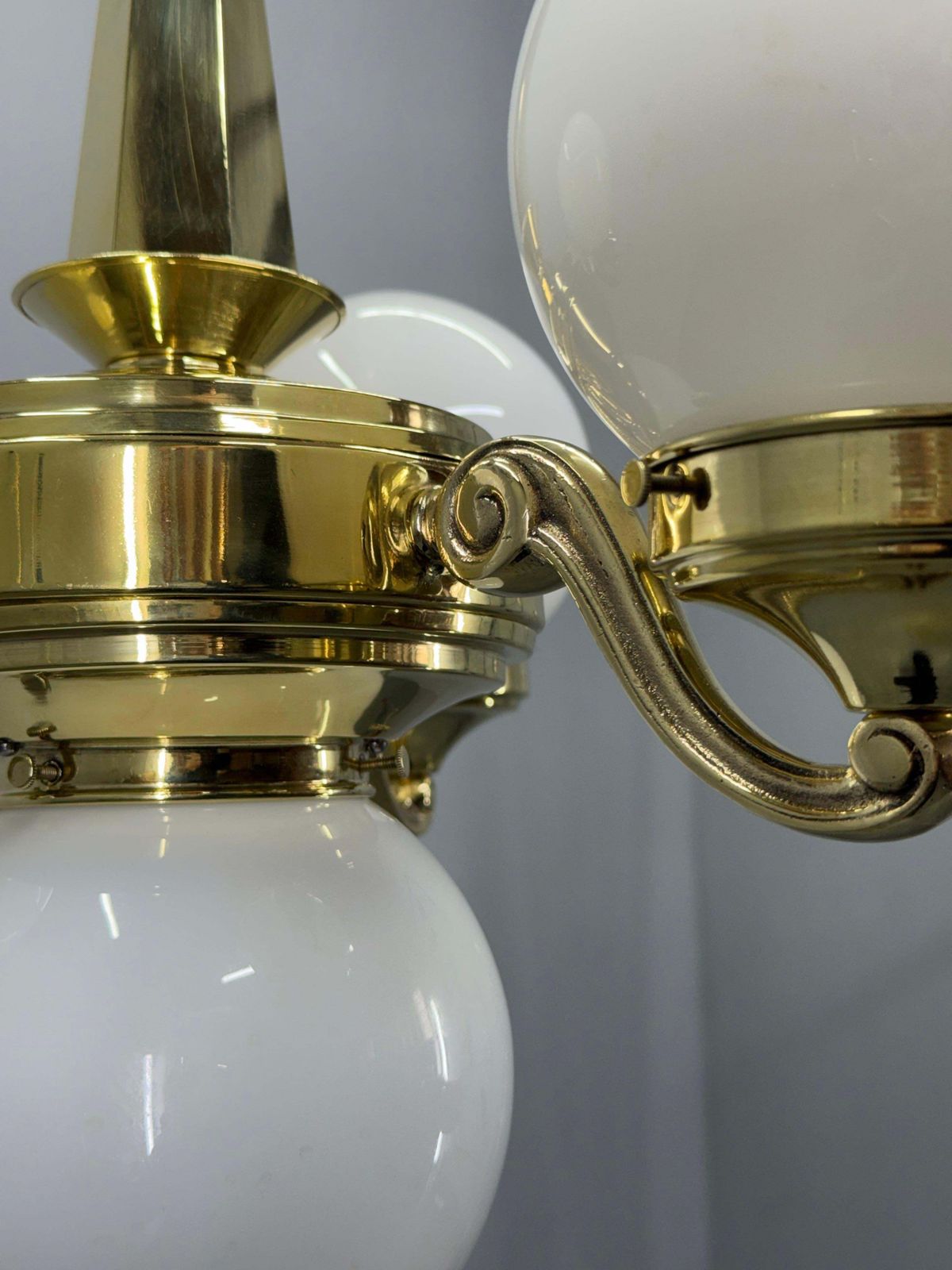 Art Deco Brass And Opaline Glass Chandelier, 1930s photo vintage