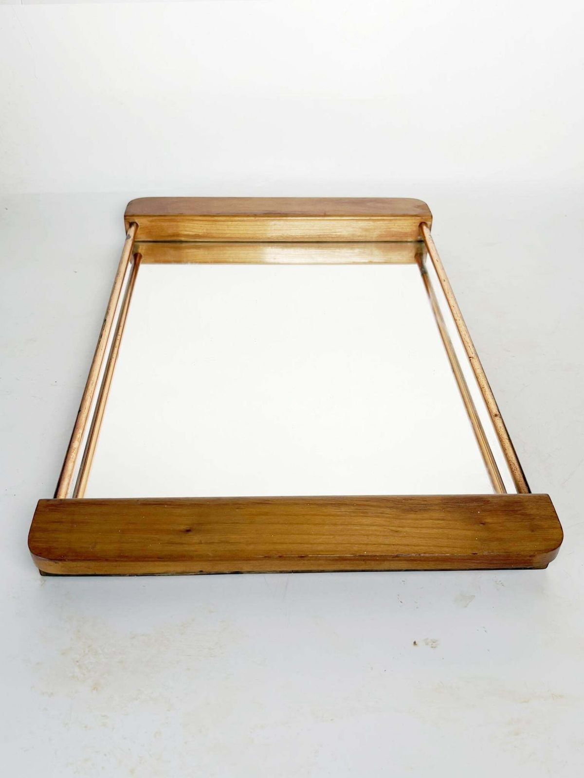 Art Deco Tray In Wood, Copper And Mirror, France, 1940 photo for sale