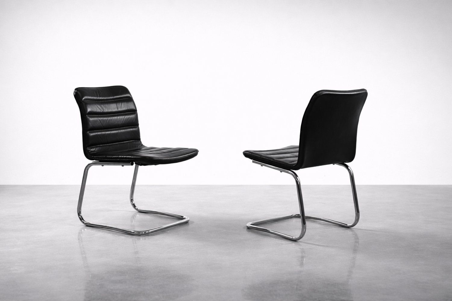 Vintage Chrome And Black Leather Club Chairs From Pol International, 1960s, Set Of 2 photo vintage