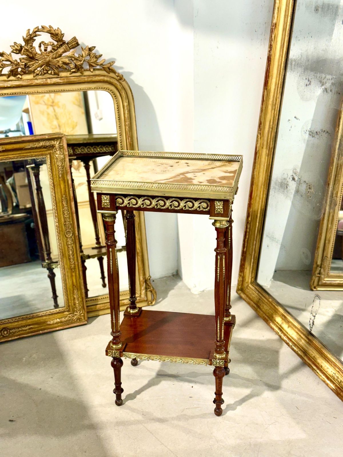 Louis XVI Style Fruitwood, Gilt Bronze And Onyx Two Tier Side Table photo furniture