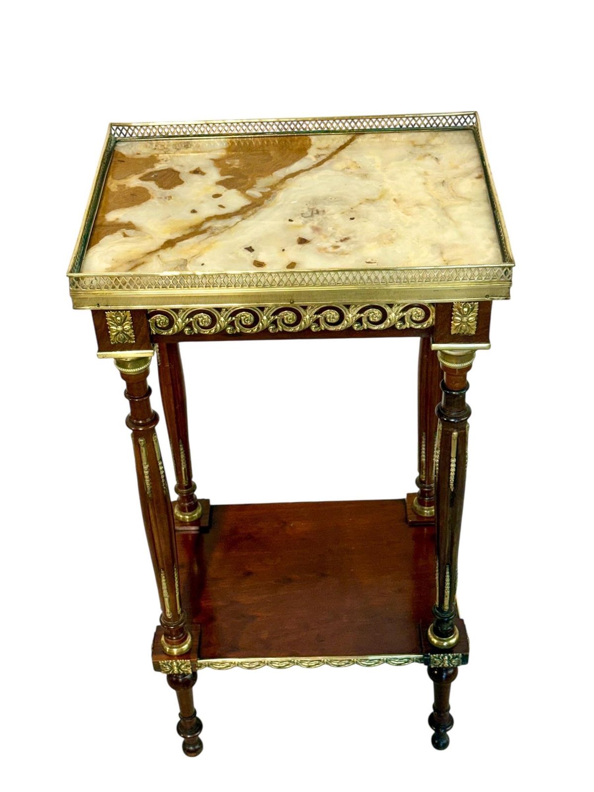 photo vintage Louis XVI Style Fruitwood, Gilt Bronze And Onyx Two Tier Side Table