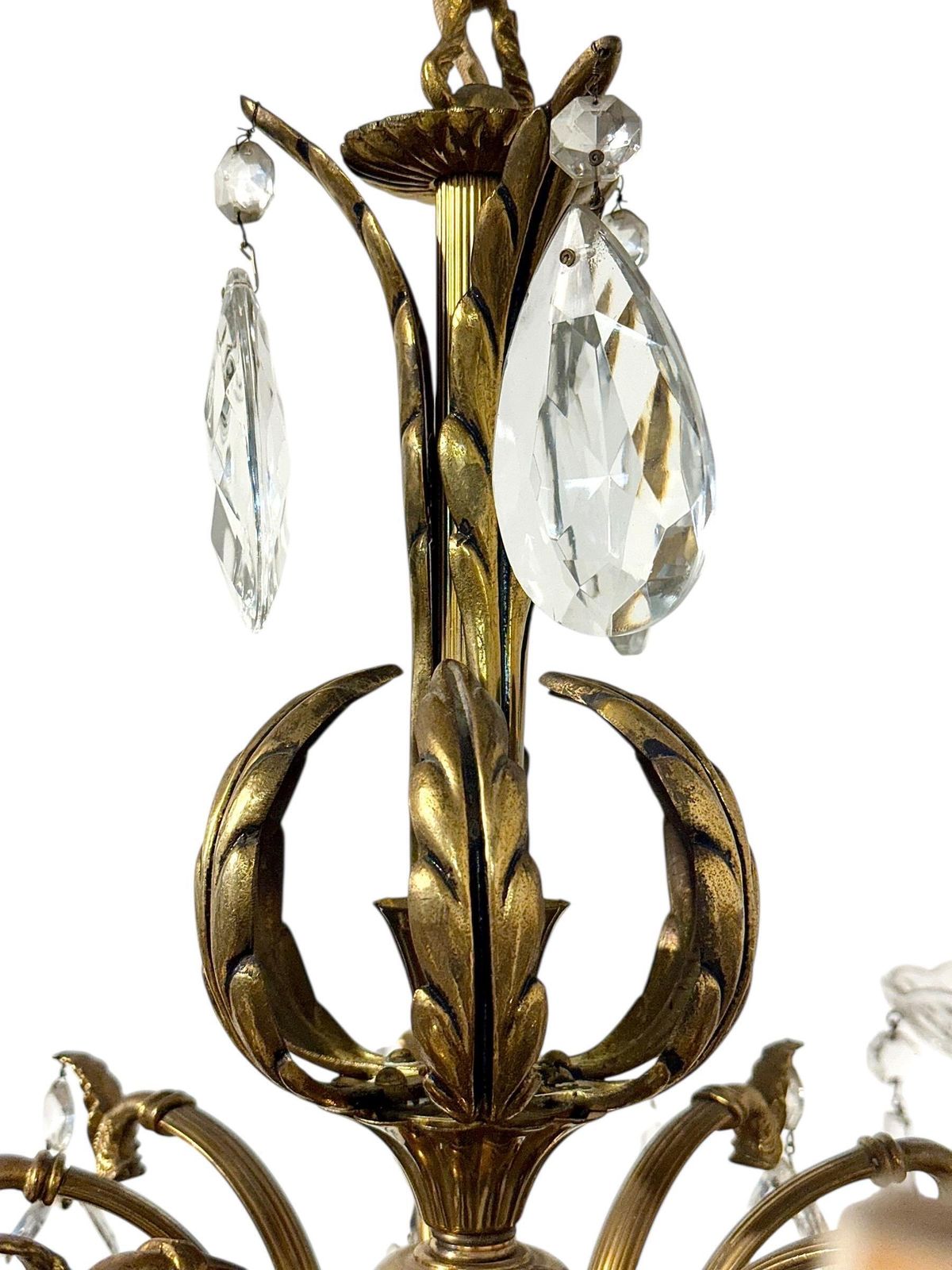 photo for sale Late 19th Century Gilt Bronze And Crystal Eight Light Chandelier