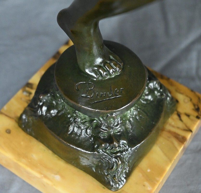 photo vinterior Bronze "The Dancer With The Tambourine" Signed C. Binder – Early 20th Century
