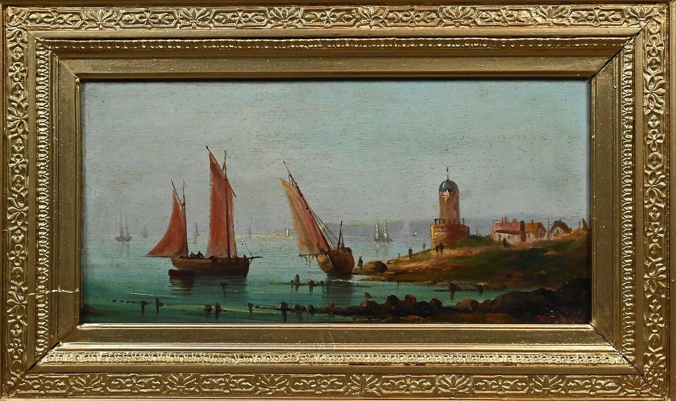 Painting "Sailboats On The Mediterranean", Oil On Panel, 19th Century French School photo 1310.0