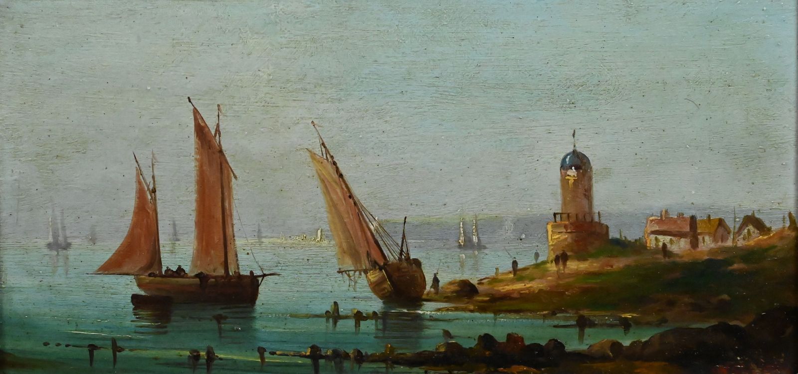 Painting "Sailboats On The Mediterranean", Oil On Panel, 19th Century French School photo vinterior
